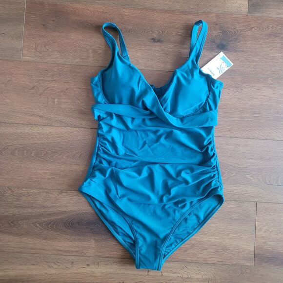 Womens S Underwire One Piece Swimsuit Tummy Control Ruched Bathing B2prity Green - Picture 12 of 16